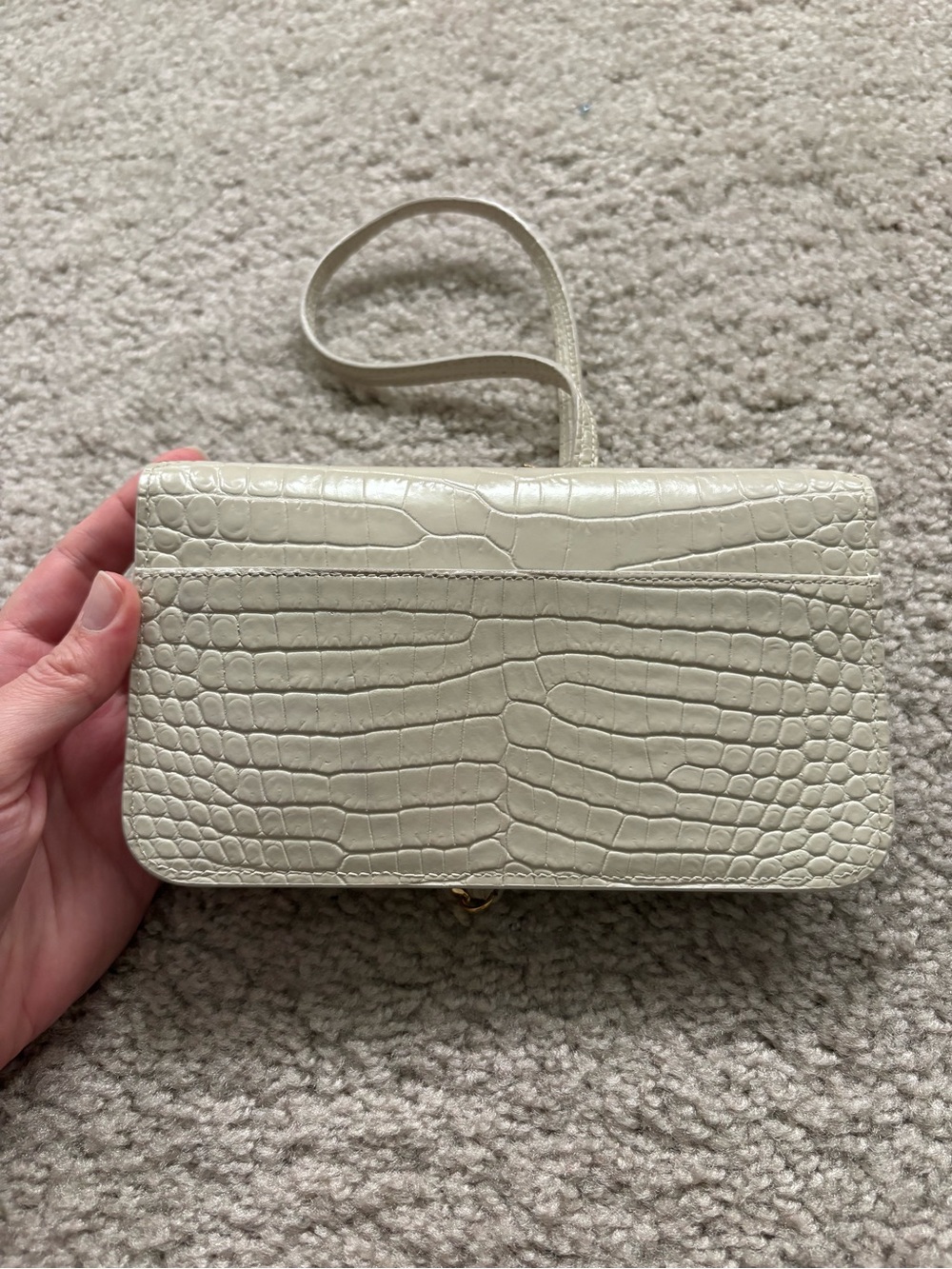 Saint Laurent Cassandre Cream Croc-Embossed Leather Chain Wallet Gold Hardware - Picture 7 of 10
